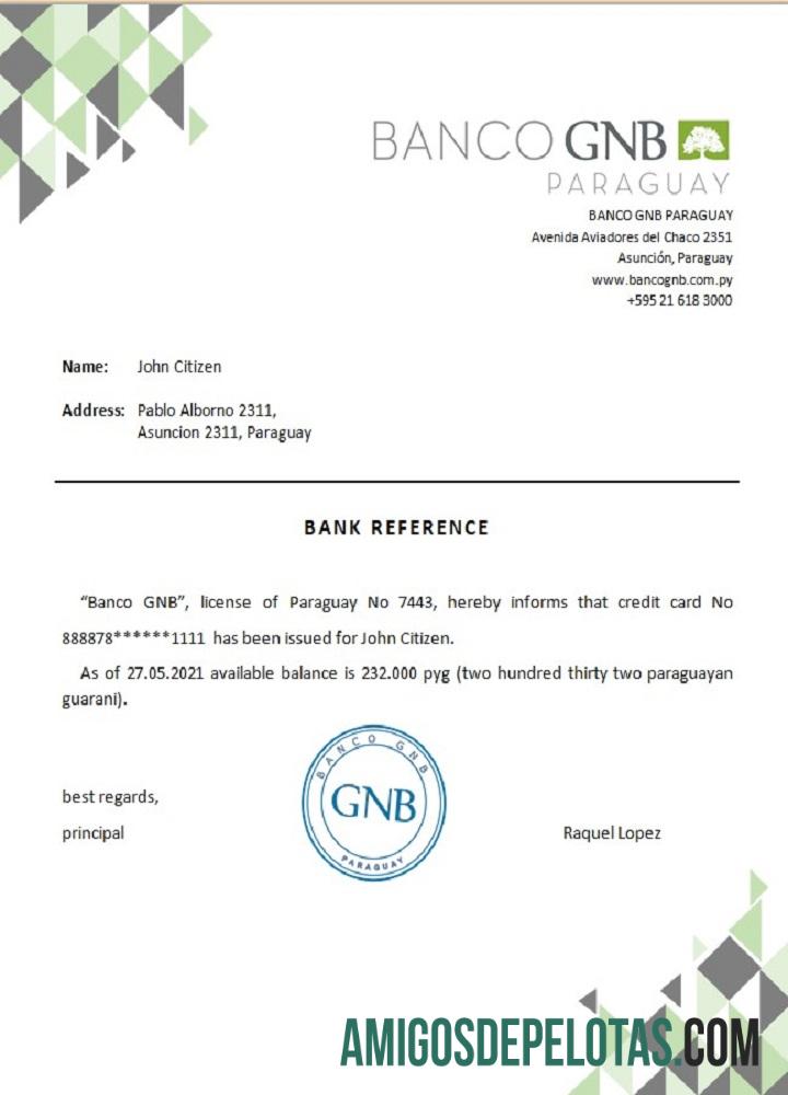 Referência Paraguai Banco GNB baixar para verificação